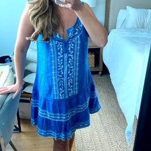 Melissa Odabash Jaz Embroidered Drop-Waist Dress Large Royal Blue